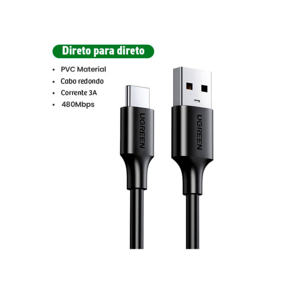 Cabo Dados Carregamento Ugreen Usb Tipo C 3a Us287 2m Preto