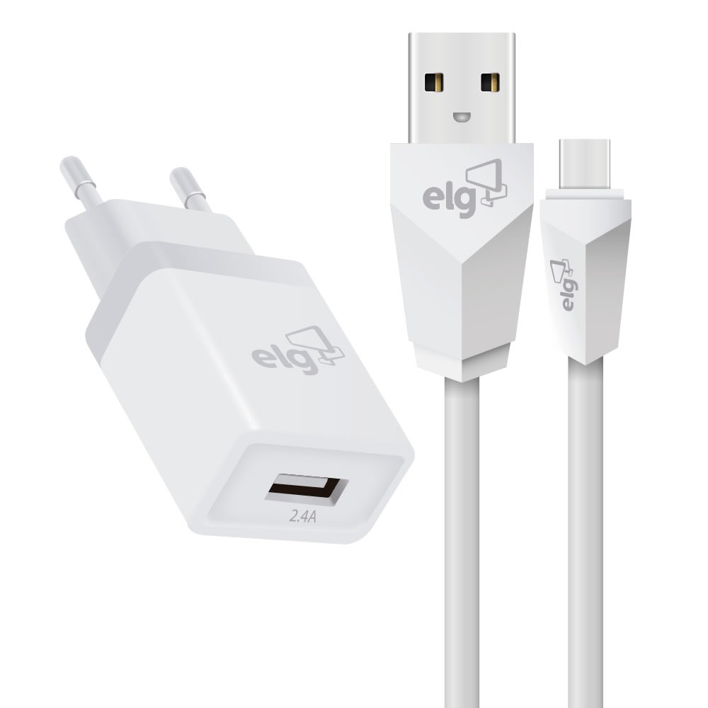 Kit Carregador Parede Usb ELG + Cabo Usb Tipo-c Universal