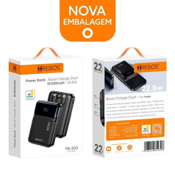 Power Bank Hrebos Pb-203 10.000mah 22.5w V8 Tipo C Lightning - Image 4