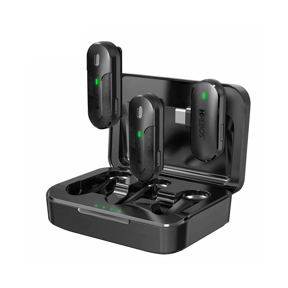 Microfone Lapela Sem Fio Hrebos If-209 Tipo C Com Case Preto