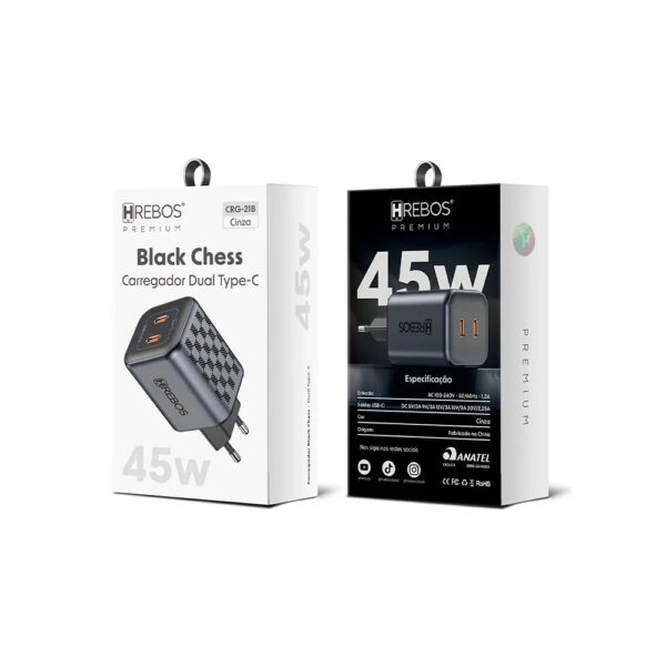 Carregador Smart Hrebos Crg-218 Turbo 45w Dual Usb-c Preto - Image 5