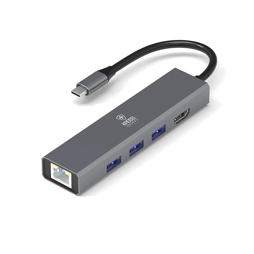 Hub Usb Kross 5 Em 1 Tipo C – Rj45 Usb 3.0  Ke-uct618