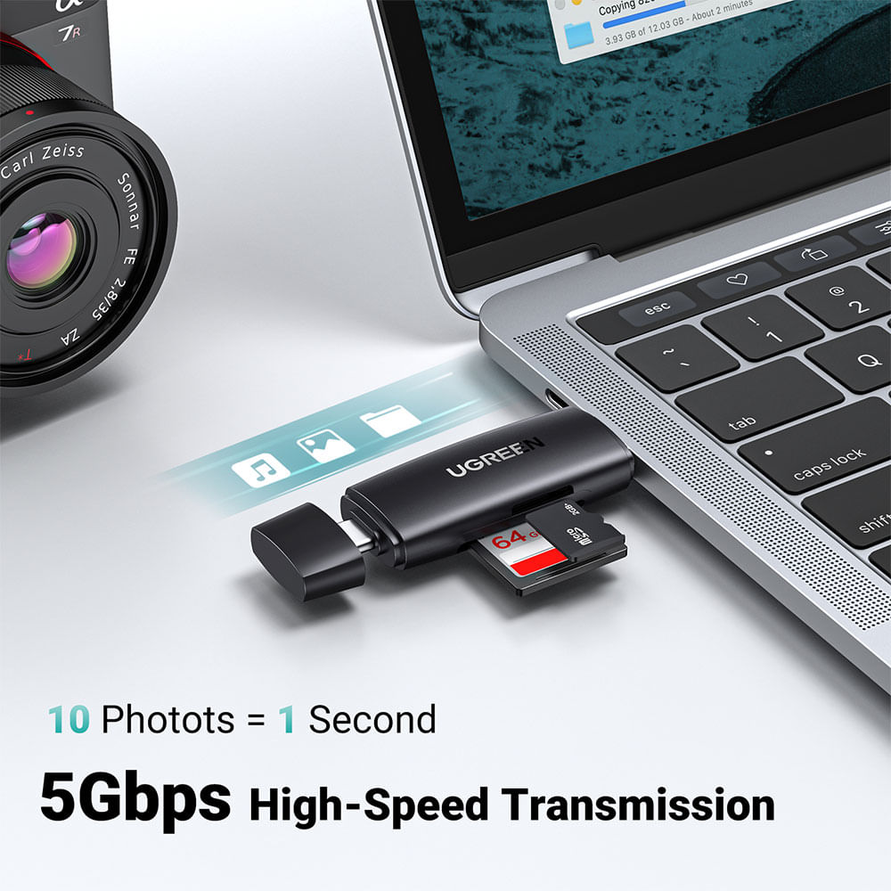 Adaptador Leitor de Cartão Ugreen CM304 USB‑C para SD e Micro SD 5 Gbps