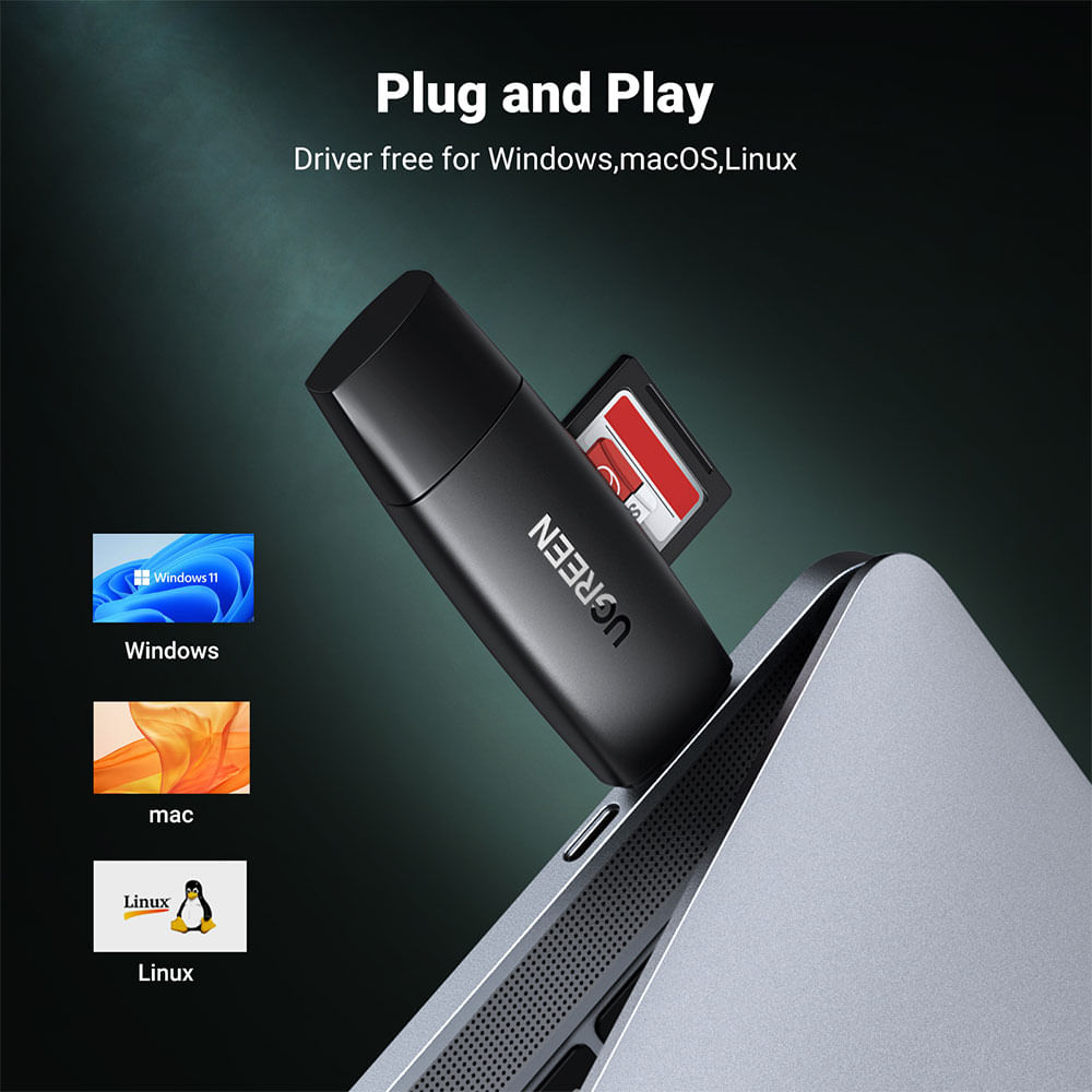 Adaptador Leitor de Cartão Ugreen CM304 USB‑C para SD e Micro SD 5 Gbps