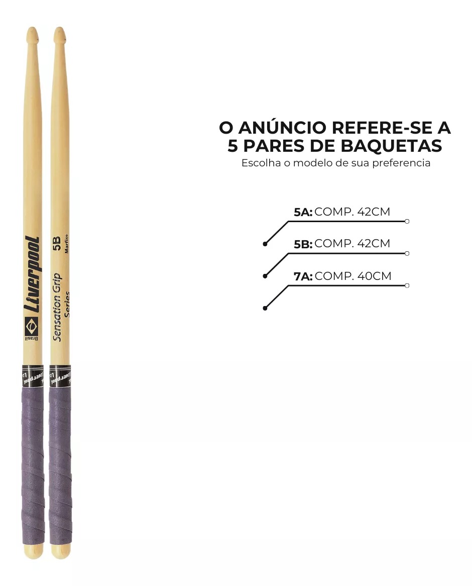 Baquetas Bateria Liverpool EVA5BM 5B Madeira Sensation Grip Antiderrapante
