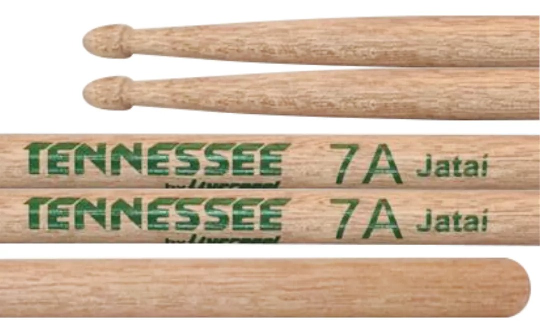 Baquetas Bateria Liverpool Tennessee Jataí 7A Ponta de Madeira Leves e Equilibradas