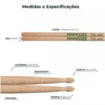 Baquetas Bateria Liverpool Tennessee Jataí 7A Ponta de Madeira Leves e Equilibradas