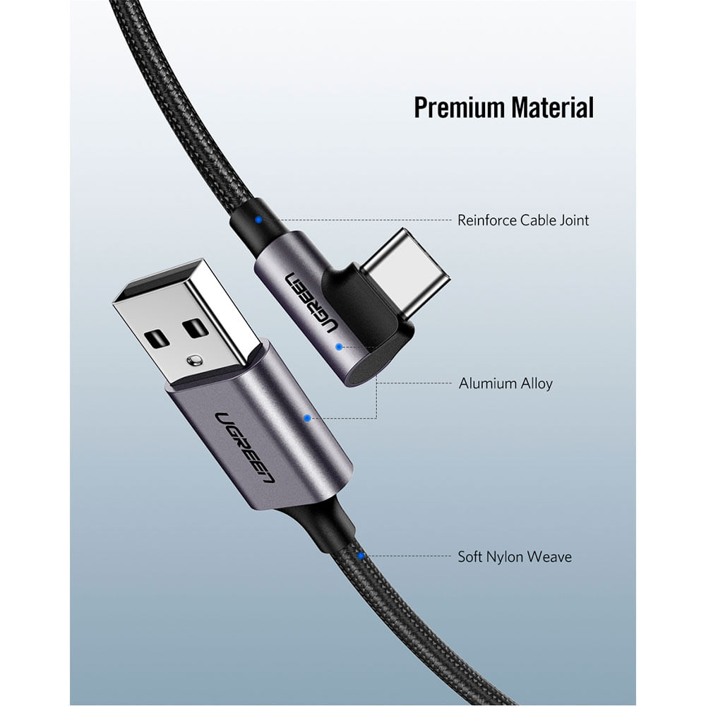 Cabo Ugreen Usb Tipo C Dados Carregamento 3a Us284 1m Cinza