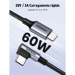 Cabo Ugreen Usb-cusb2.0-c Us255 Cinza preto 60w Rápido