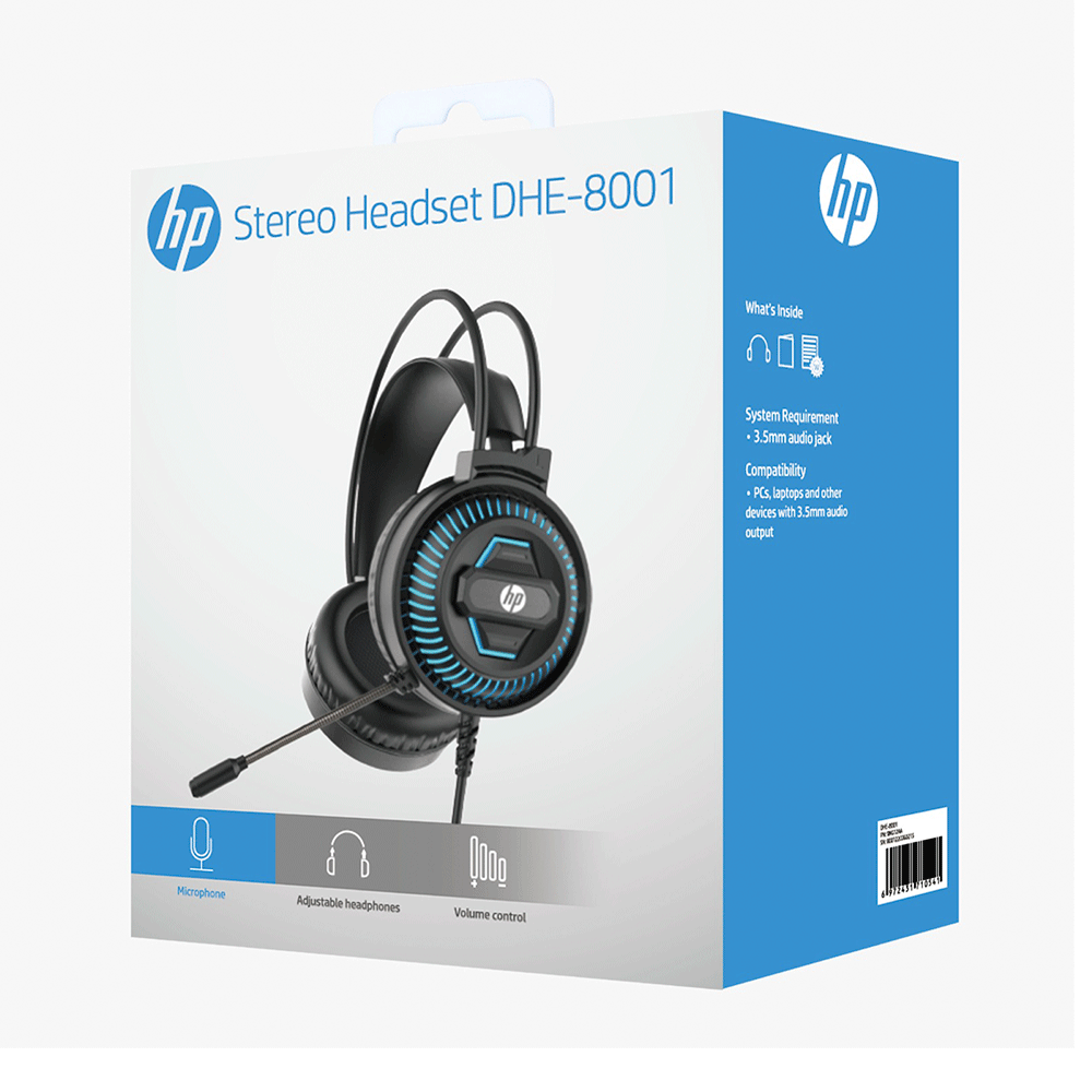 Headset Gamer HP DHE 8001 P2 Preto com Microfone e Iluminação Blue Light