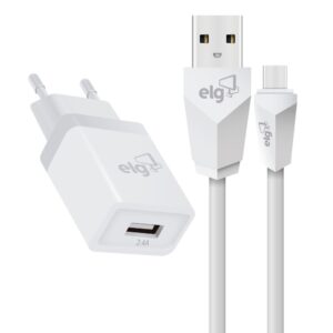 Kit Carregador de Parede ELG KT10WC com Cabo USB Tipo-C para Smartphone – 10W