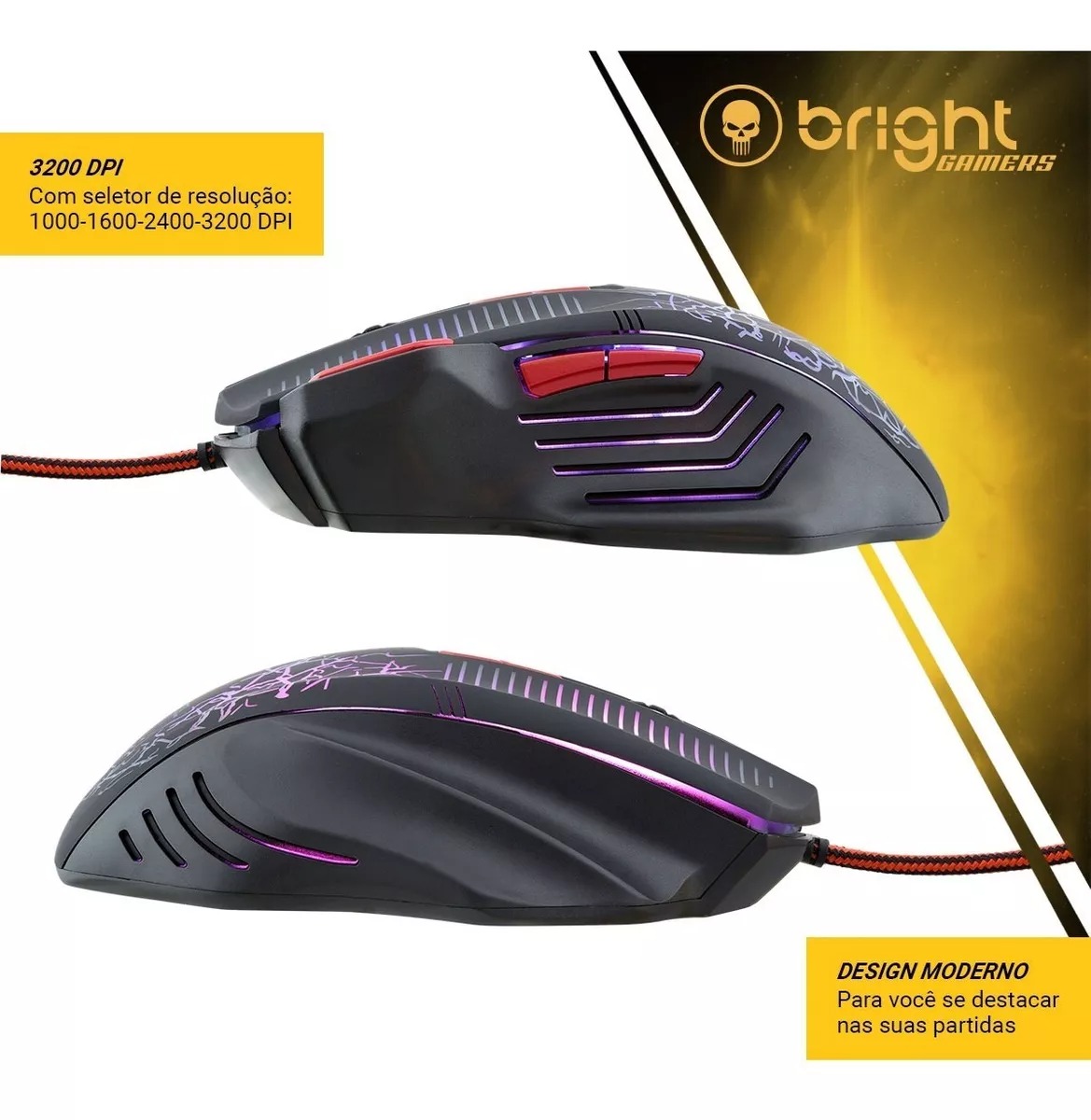 Kit Gamer Bright 594 com Teclado e Mouse RGB LED ABNT2 – Preto