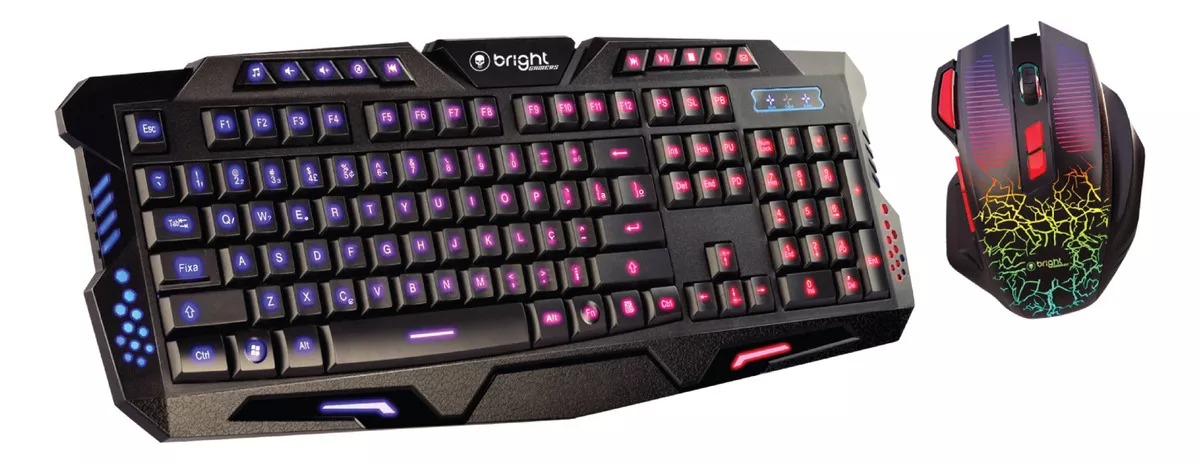 Kit Gamer Bright 594 com Teclado e Mouse RGB LED ABNT2 – Preto