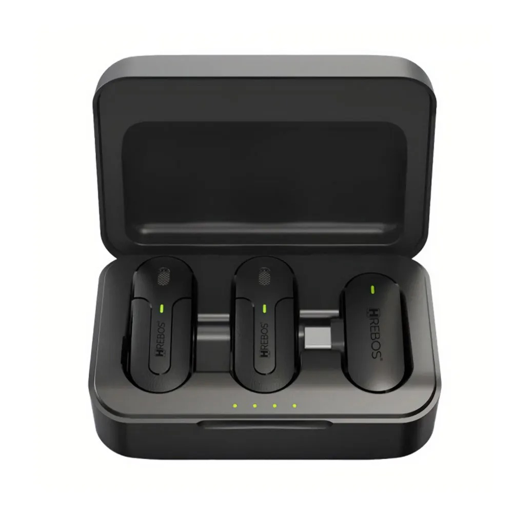 Microfone Lapela Sem Fio Hrebos IF209 Tipo C com Case Preto