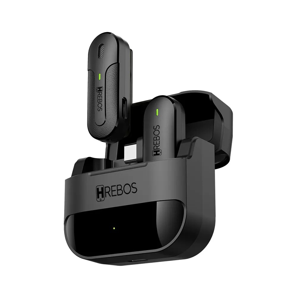 Microfone Lapela Sem Fio Hrebos IF210 Tipo C com Case Preto