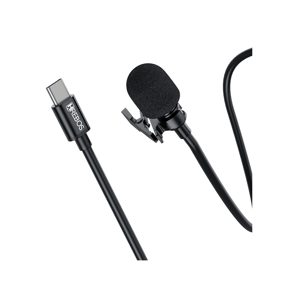 Microfone de Lapela Hrebos HS031 Tipo C para Smartphone Preto
