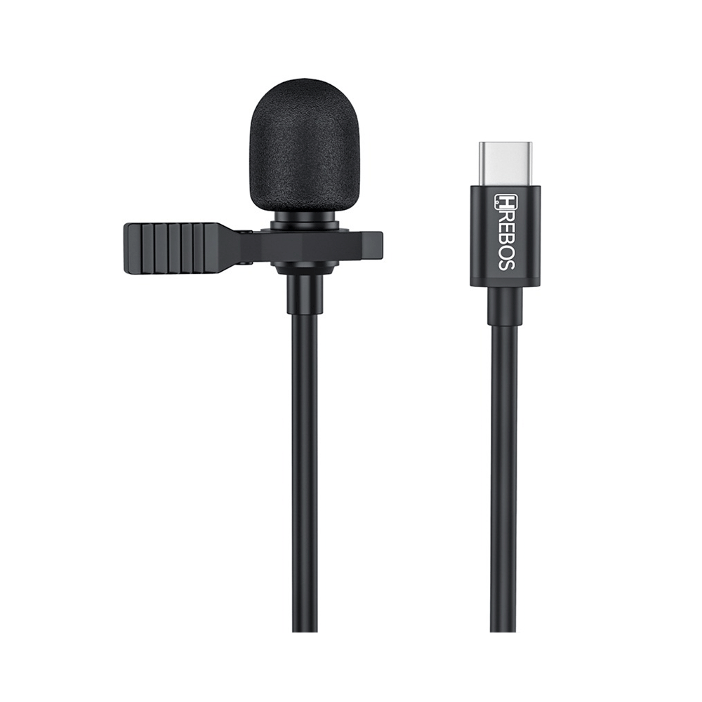 Microfone de Lapela Hrebos HS031 Tipo C para Smartphone Preto
