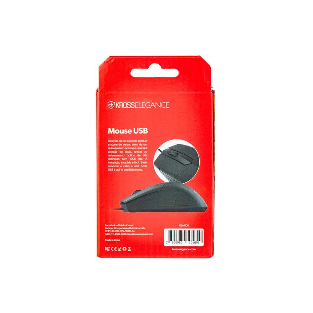 Mouse Com Fio Kross Elegance USB 1200 DPI KE M108 Preto