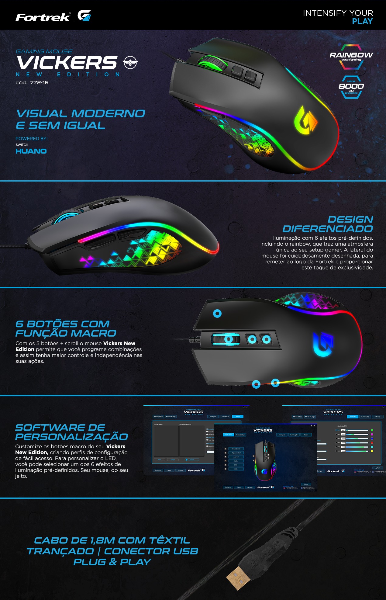 Mouse Gamer Fortrek Vickers New Edition 8000 DPI RGB Preto