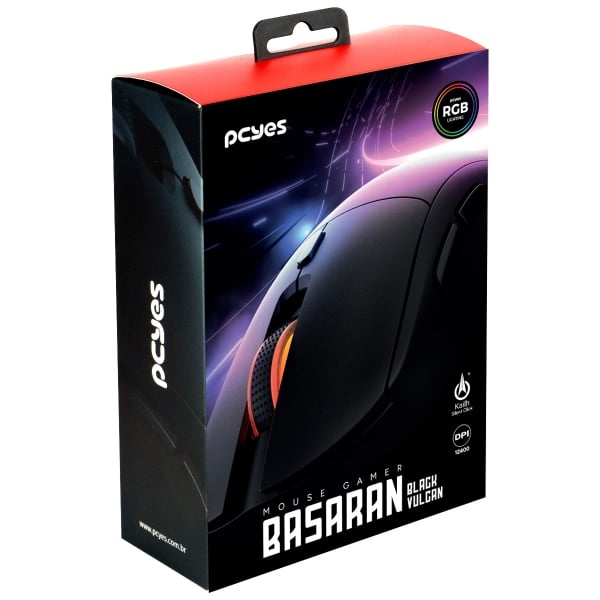 Mouse Gamer PCYes Basaran Black Vulcan 12400 DPI RGB 6 Botões Preto