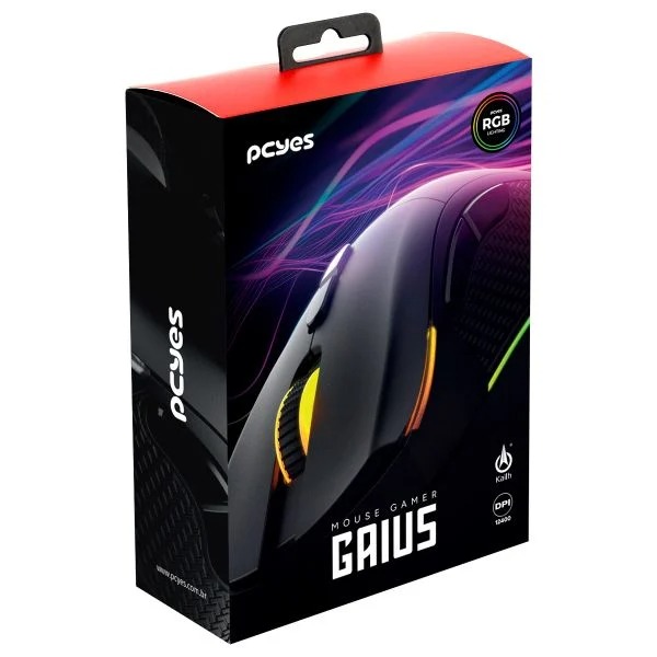 Mouse Gamer PCYes Gaius 12400 DPI RGB 6 Botões Preto