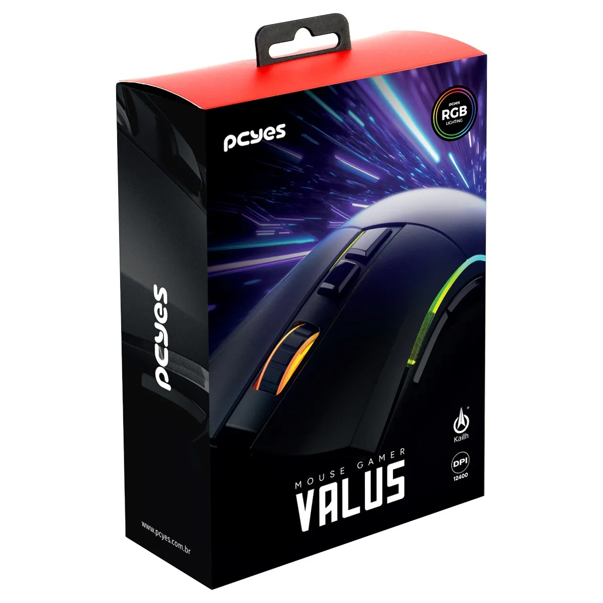 Mouse Gamer PCYes Valus 12400 DPI RGB 8 Botões Preto USB