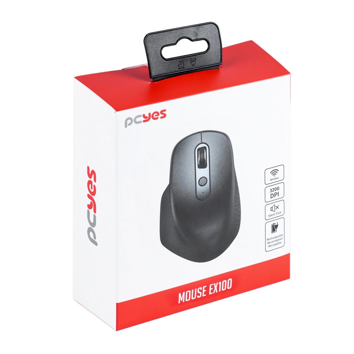 Mouse Sem Fio Recarregável PCYES EX-100 Bluetooth e Wireless 2.4GHz – Dual Mode, Silencioso, Preto