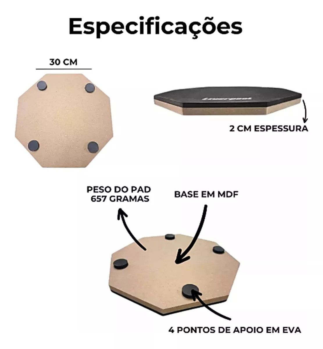 Pad de Estudo Liverpool 12 Polegadas com Base de Madeira e Superfície EVA