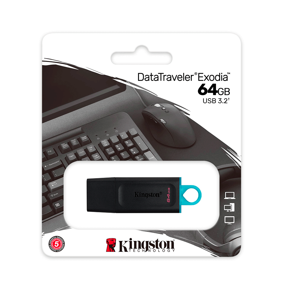 Pendrive Kingston DataTraveler Exodia 64GB USB 3.2 Preto e Azul