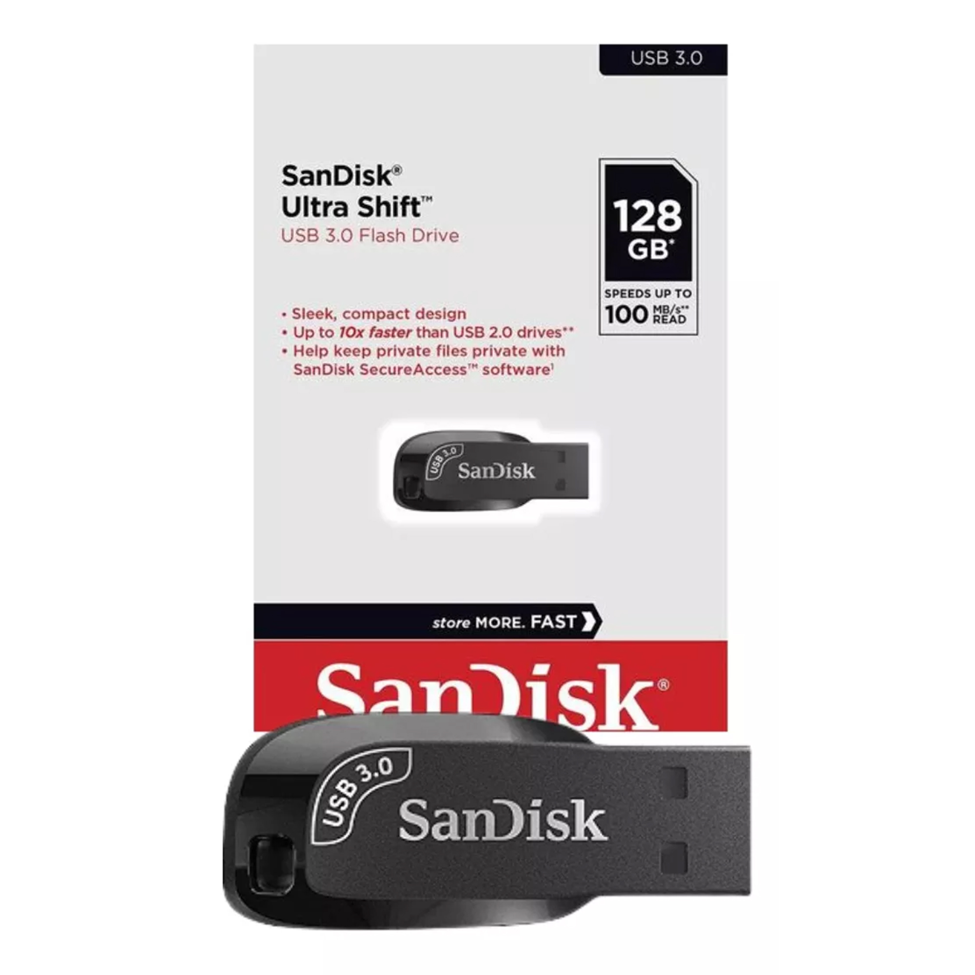 Pendrive Sandisk Ultra Shift 128GB USB 3.0 Leitura até 100MBs