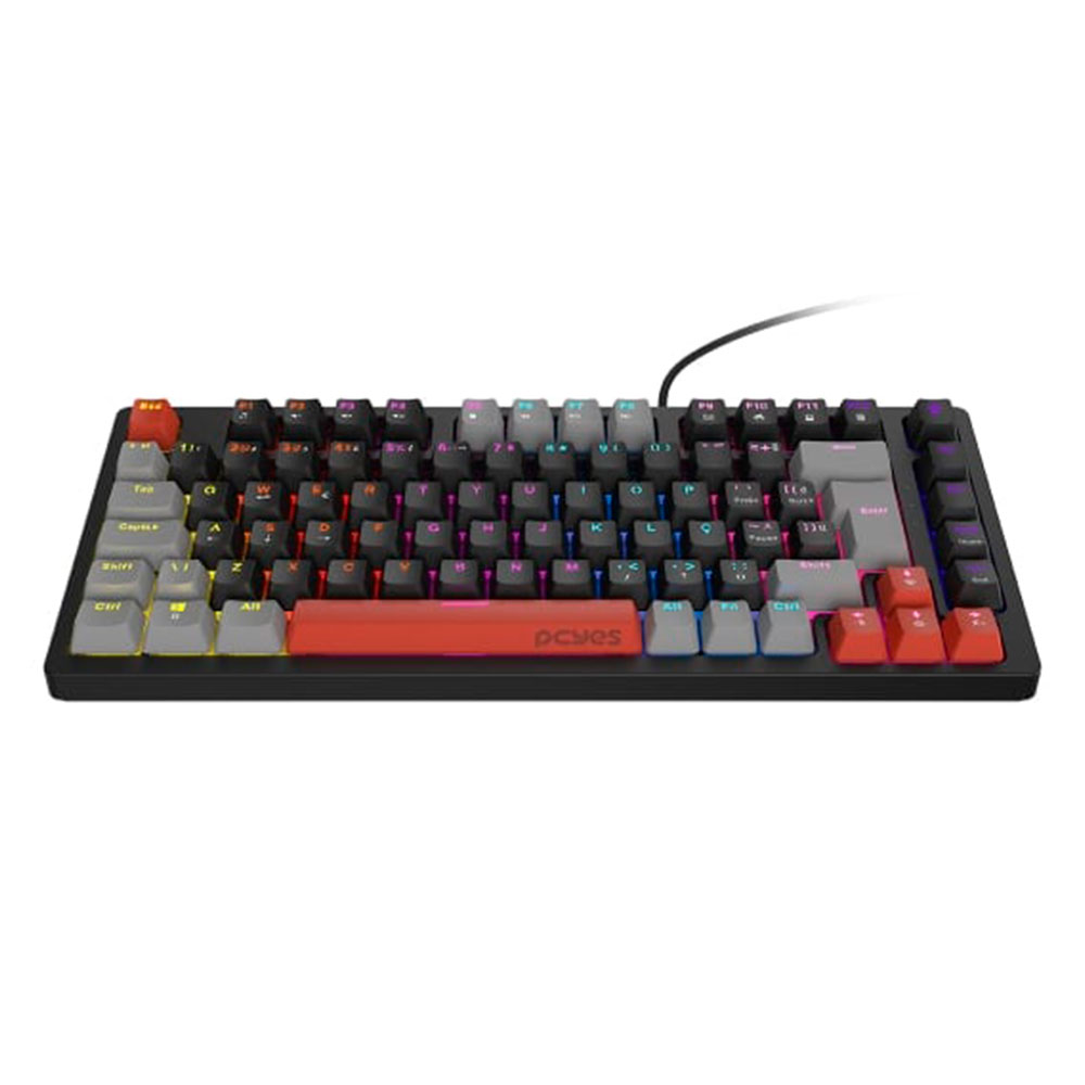 Teclado Mecânico Gamer 75% Pcyes Kirin Black Vulcan Switch Blue Rainbow RGB