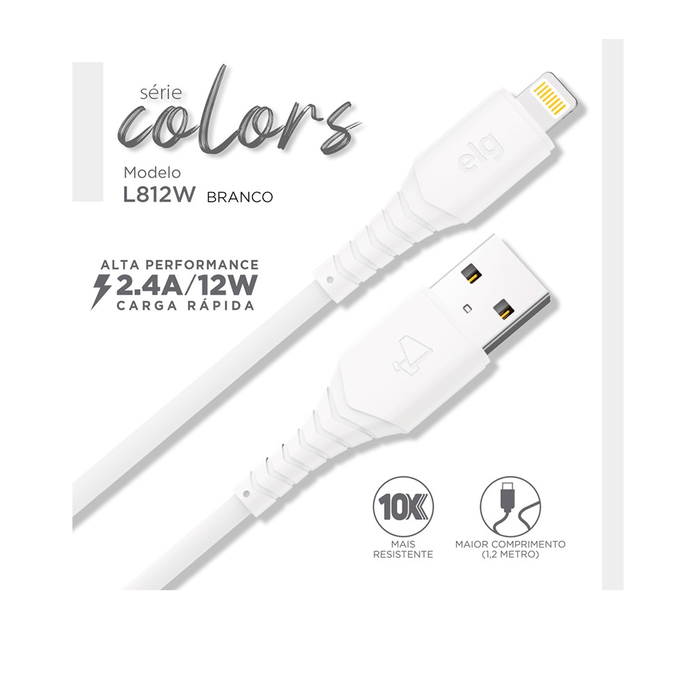 Cabo ELG L812w Usb Para iPhone 1,2m 2.4a 12w Rápido Branco