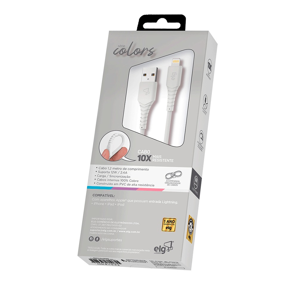 Cabo ELG L812w Usb Para iPhone 1,2m 2.4a 12w Rápido Branco