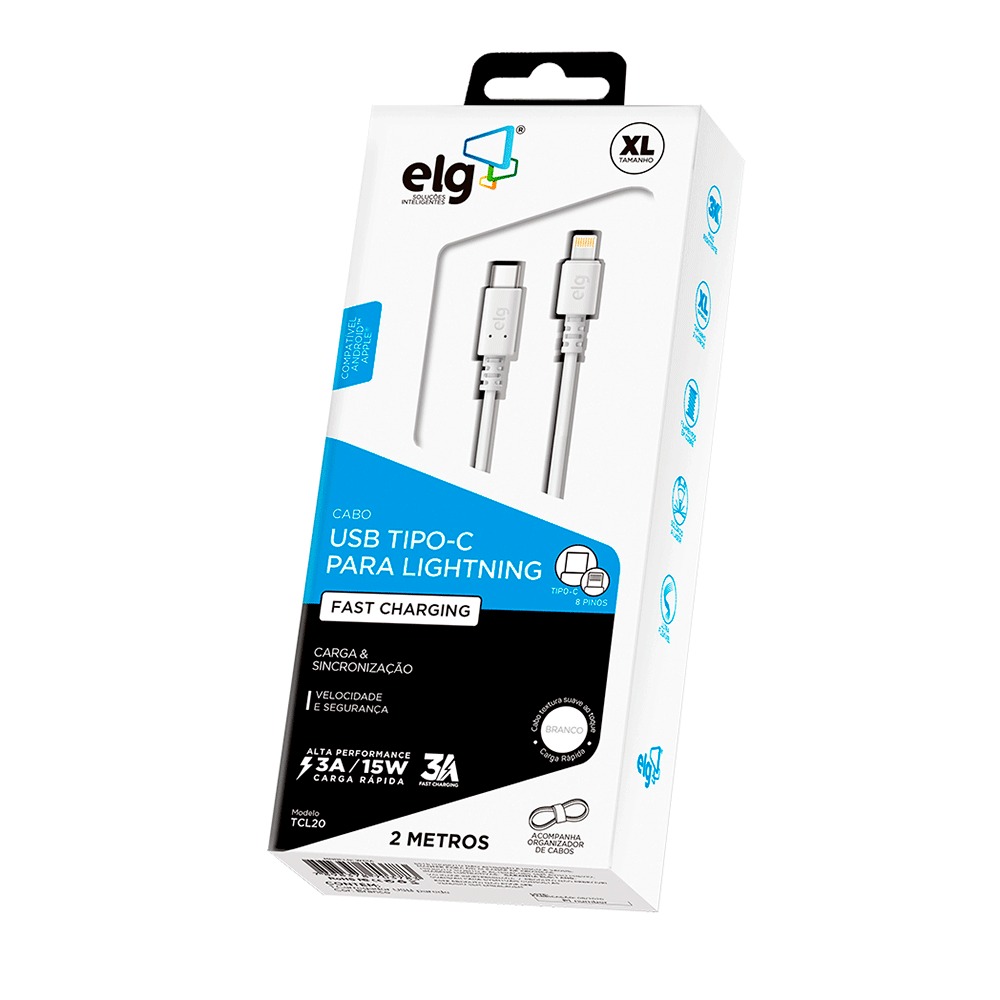 Cabo ELG Usb Tipo C Para Lightning 3a 15w 2m Tcl20 Branco