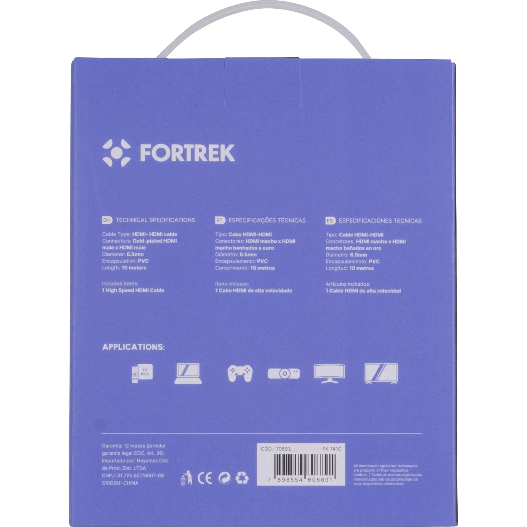 Cabo Hdmi Fortrek Hd2010 10 Metros 4k Filtro Fk 741c