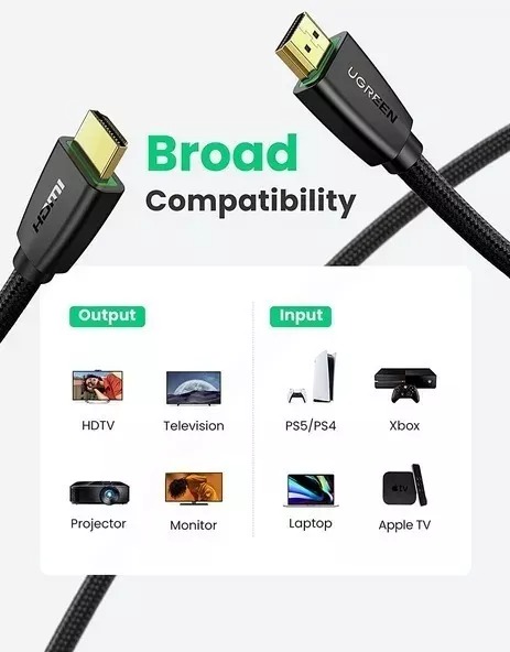 cabo-hdmi-ugreen-2-0-4k-60hz-3d-hdr-nylon-reforcado-2m