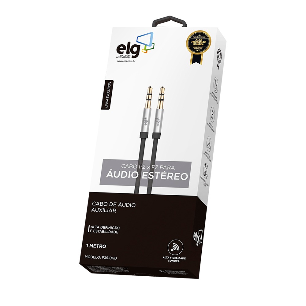 Cabo Auxiliar P2 X P2 Áudio Estéreo 1m Elg P3510 Banhado Ouro
