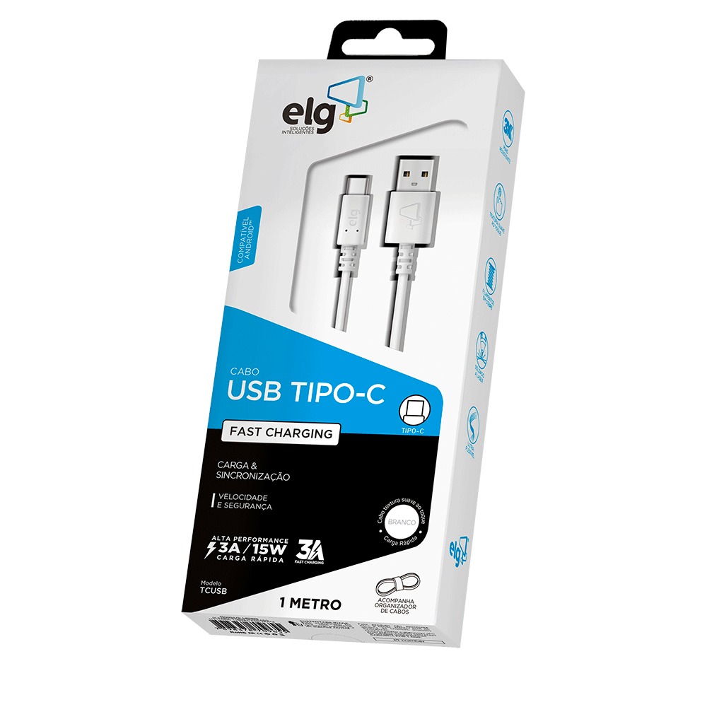 Cabo Smartphone ELG Tcusb Tipo C 1 Metro Para Recarga E Sincronização