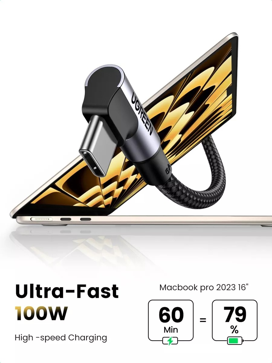 Cabo Tipo C Ugreen Usb-c/usb-c 90°, 100w, 1 Metro - Us334