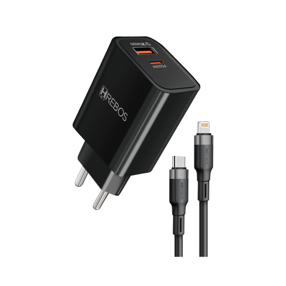 Carregador De Parede Hrebos CRG-154Ci Power Turbo 20w Com Cabo Lghtn