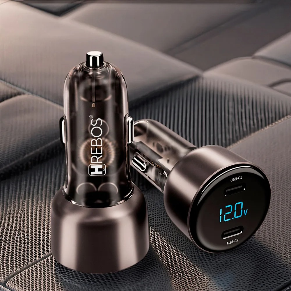 Carregador Veicular Hrebos Premium 60w Usb-c Dual Tipo C