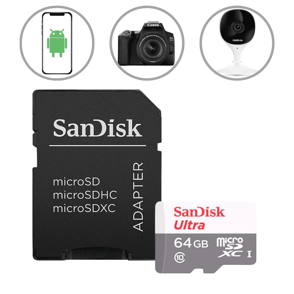 Cartão Memória Microsd Sandisk Ultra 64gb 100mb/s Classe 10