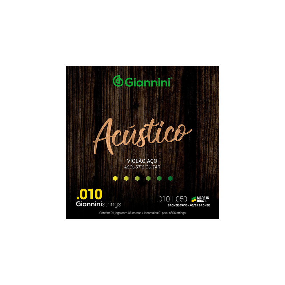Encordoamento Corda Violão Aço Giannini Acústico 0.10
