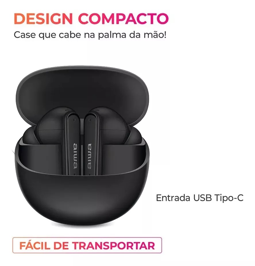 Earphone Fone De Ouvido Eardbud Bluetooth Aiwa Aws-eb-04-b Ipx4 Preto