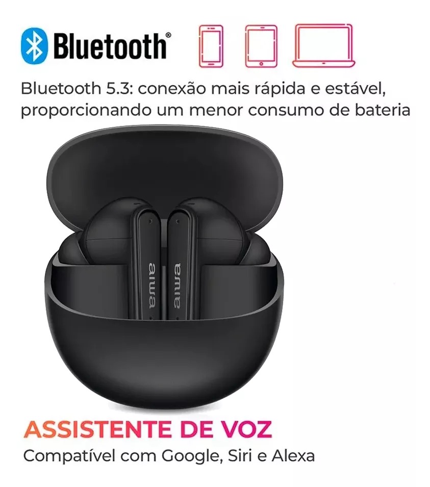 Earphone Fone De Ouvido Eardbud Bluetooth Aiwa Aws-eb-04-b Ipx4 Preto