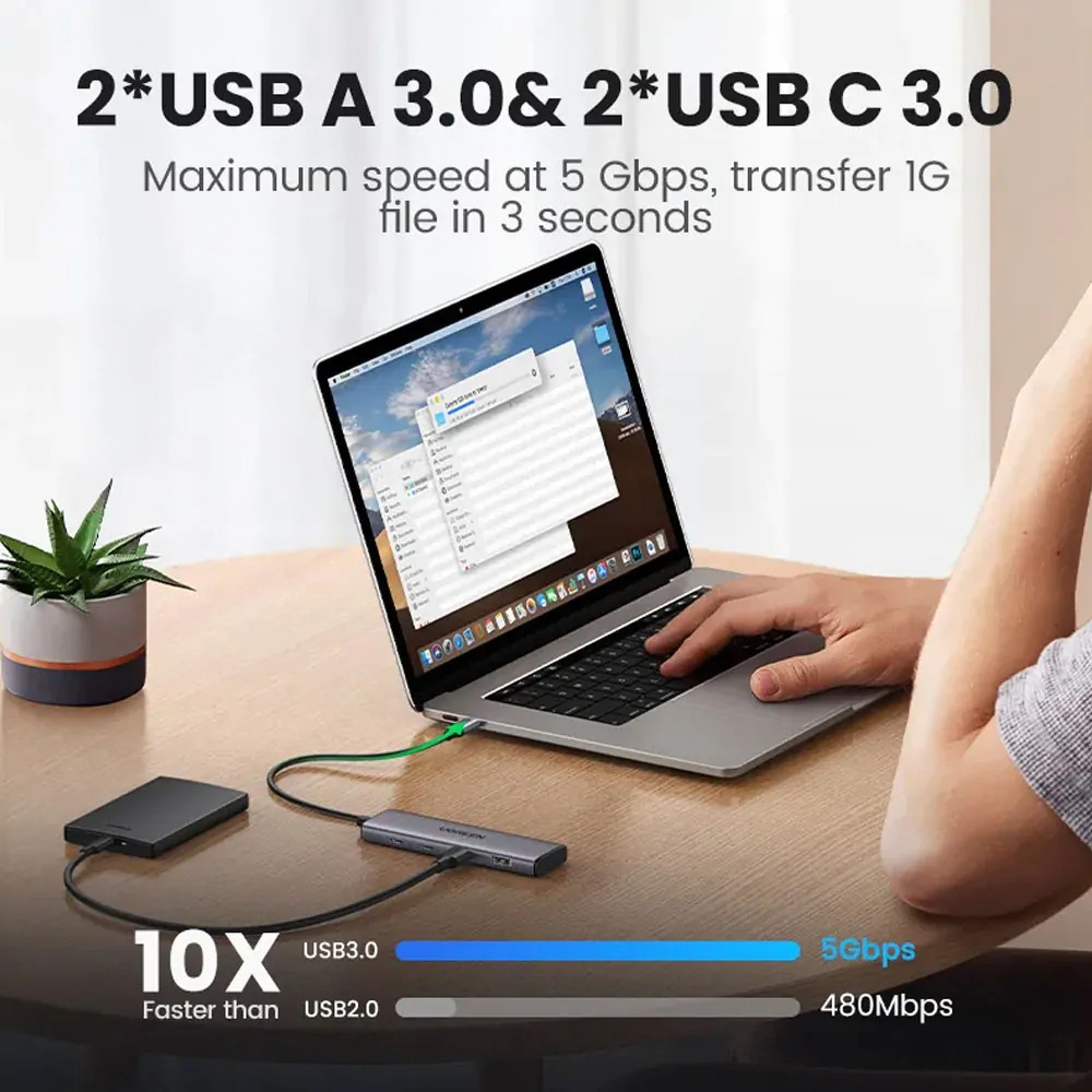 Hub Ugreen Usb-c 3.0 Para 2Usb-a E 2 Usb-c -cm473-15395