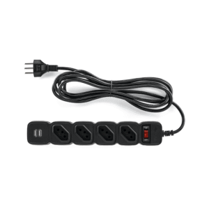 Protetor Eletrônico Intelbras 4 Tomadas, 2 USB, 1 EPE 204 USB BR + Preto Bivolt (1)