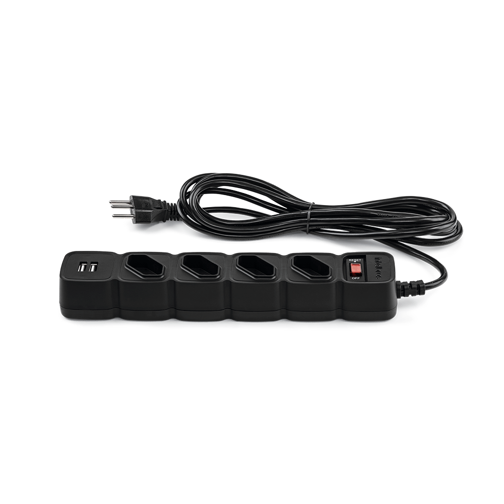 Protetor Eletrônico Intelbras 4 Tomadas, 2 USB, 1 EPE 204 USB BR + Preto Bivolt (1)