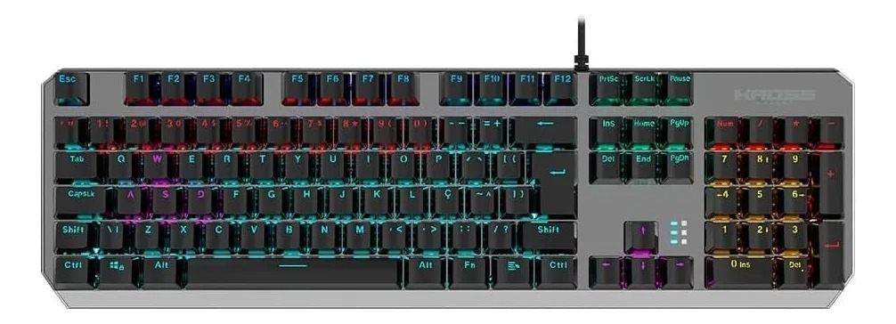 Teclado Gamer Mecânico Kross Elegance Randgrid Rainbow Switch Azul - KE-KG155 Preto
