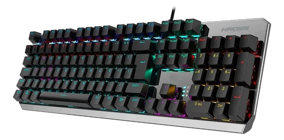 Teclado Gamer Mecânico Kross Elegance Randgrid Rainbow Switch Azul - KE-KG155 Preto